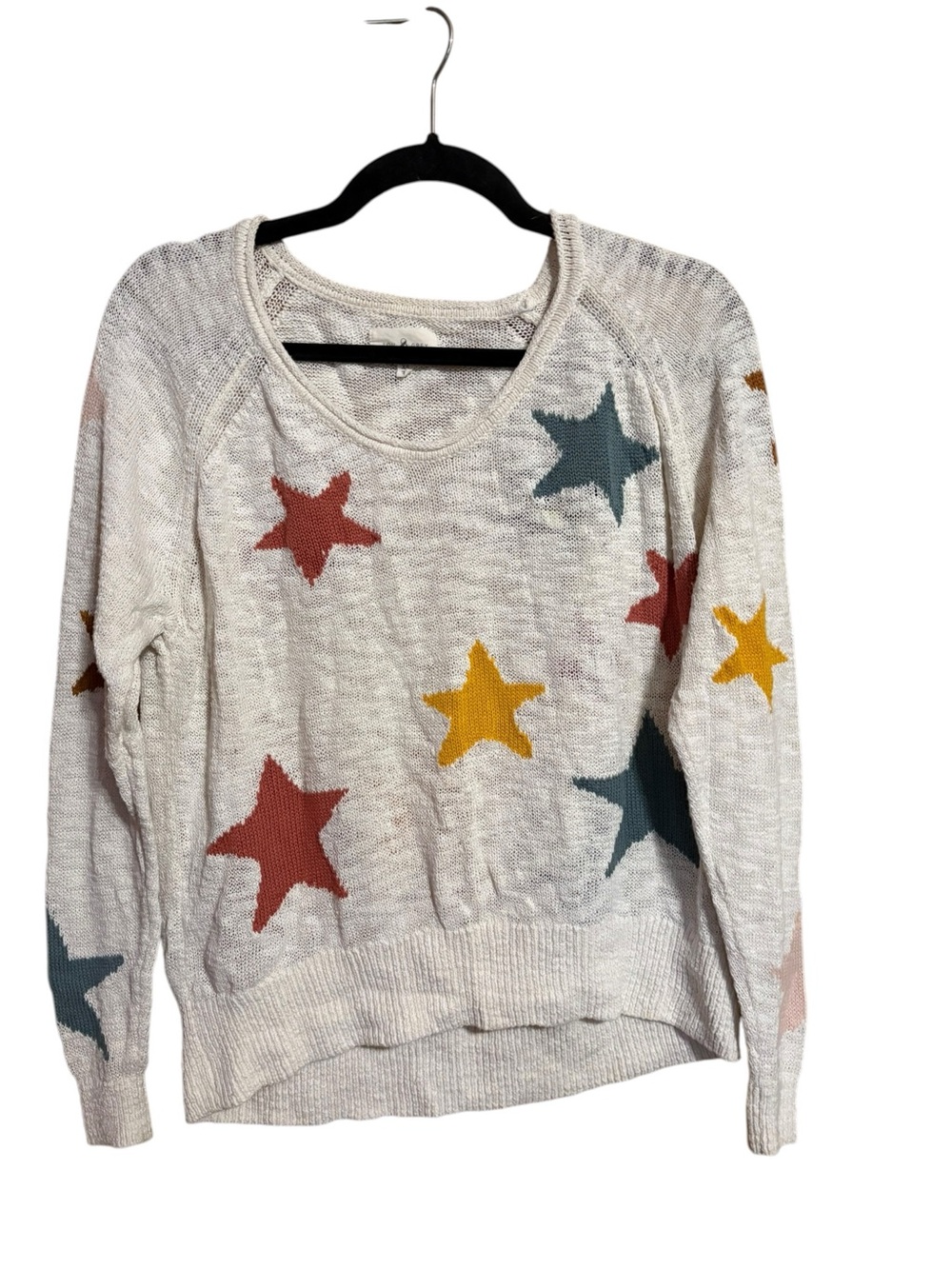 Lou & Grey Cream Knit Star Print Scoop Neck Oversized Sweater Size XS